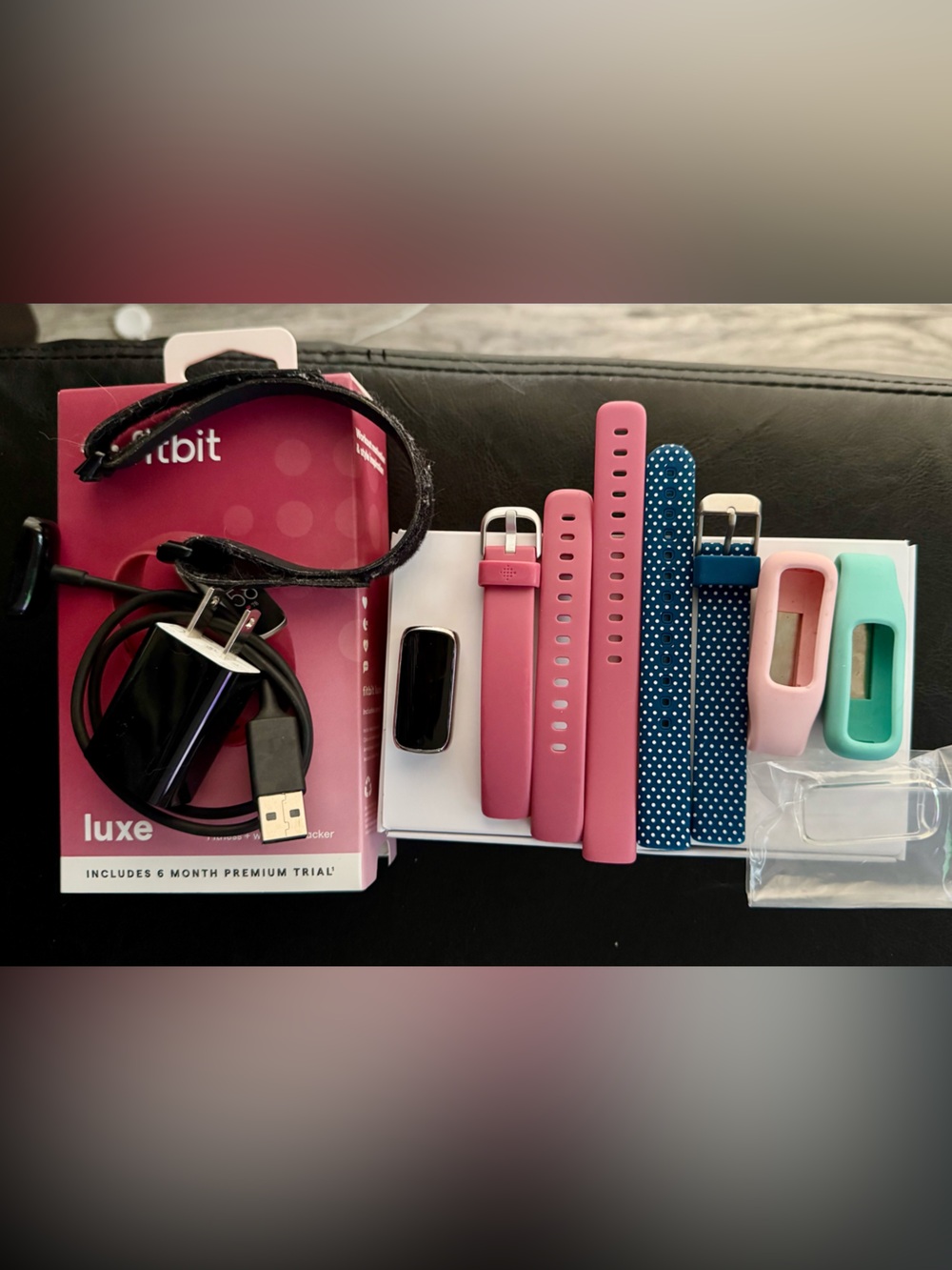 Fitbit Luxe with extra Accessory Set - Pink, Blue & Teal Bands with Charger